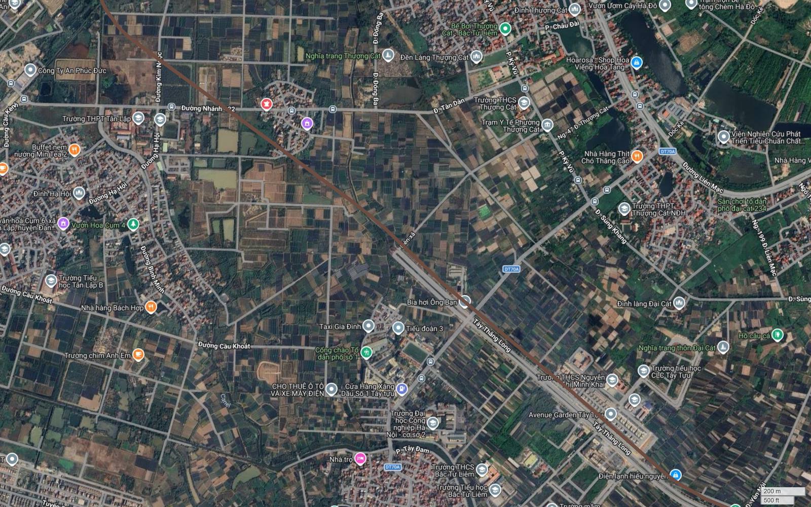 Nút giao giữa hành lang metro số 7 với tỉnh lộ ĐT70A tại Thượng Cát và điểm nhập đại lộ Tây Thăng Long, vị trí ga tiềm năng km 6,9
